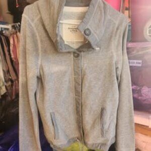 Abercrombie Jacket Vintage 1990  Gray - Button Up Drawstring Bottom Large